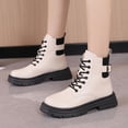 thumbnail image 2 of NECHOLOGY Botas Mujer Zapatos Botines de mujer Moda mujer cuero artificial Color sólido otoño suela gruesa tacones cuadrados con cordones botines cortos zapatos de punta redonda (A, 8), 2 of 6
