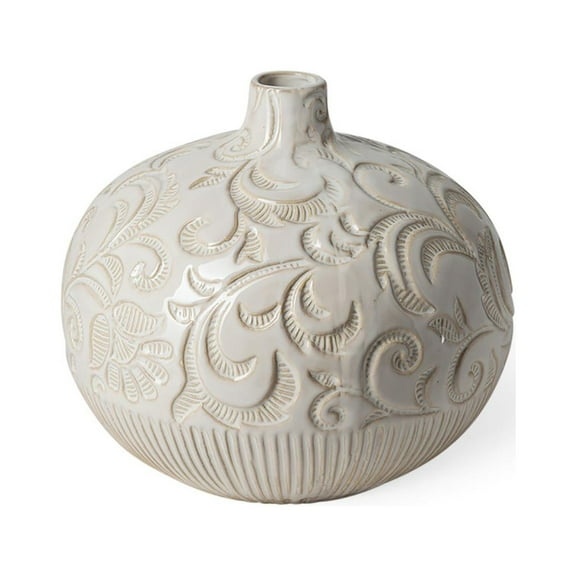 Mercana Jadiza Ii Medium White Glaze Floral Pattern Vase