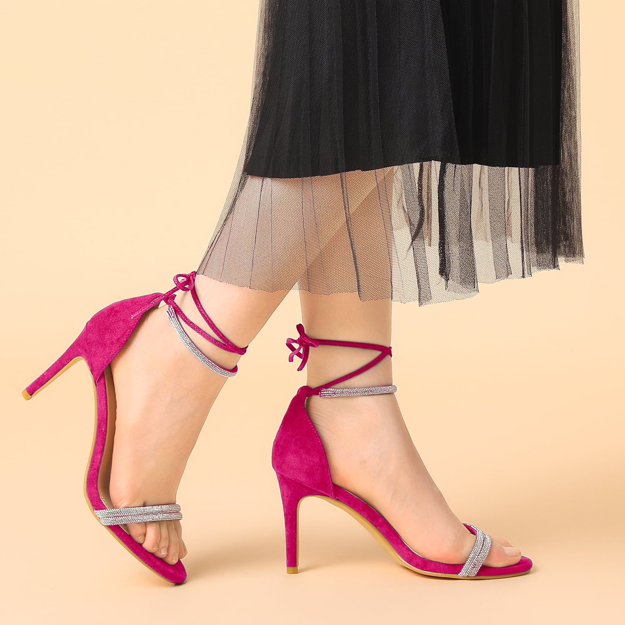 DARING DIVA Women's Ankle-Tie Stiletto Heels Sandals Hot Pink 7
