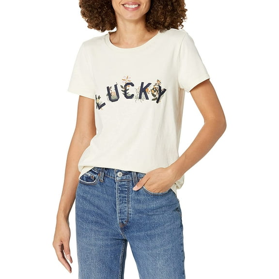 Lucky Brand Womens Floral Embroidered T-Shirt, White, Large