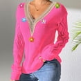thumbnail image 2 of Olyvenn Lace V Neck Sweaters for Women Cute Flowers Hollow Pullover Casual Long Sleeve Knitted Loose Sweater Tops Hot Pink S, 2 of 6
