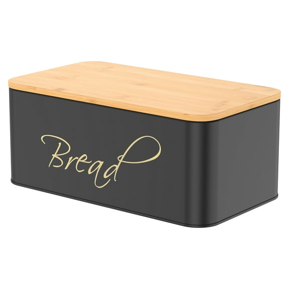 Metal Bread Box Galvanized Iron Bread Storage Container with Bamboo Lid Square Kitchen Countertop Storage Bin Space Saving for Home Kitchen