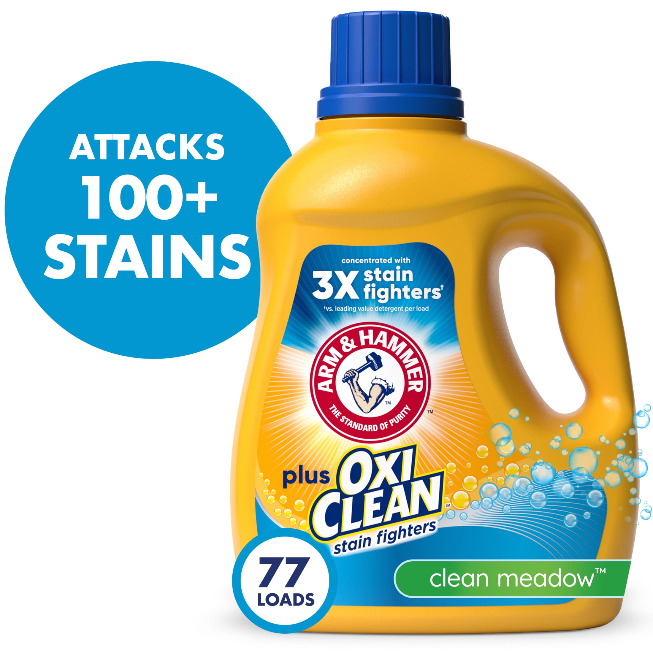 (4 pack) ARM & HAMMER Plus OxiClean Clean Meadow, 77 Loads Liquid Laundry Detergent, 100.5 fl oz
