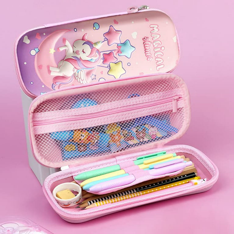 Pencil Bag, Pencil Pouch Cute Soft Fluffy Unicorn Canvas Storage Organizer  Zipper Bag Plush, Kids Girls Cartoon Pencil Pouch Case for Stationery