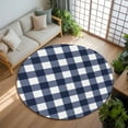 thumbnail image 3 of 8ft Round Rug, Navy Blue Check Non-Skid Rubber Backing Large Area Rugs - Living Room Bedroom Home Office, Farmhouse Buffalo Plaid Blue Indoor Floor Mat Carpets Washable Rug, 3 of 9