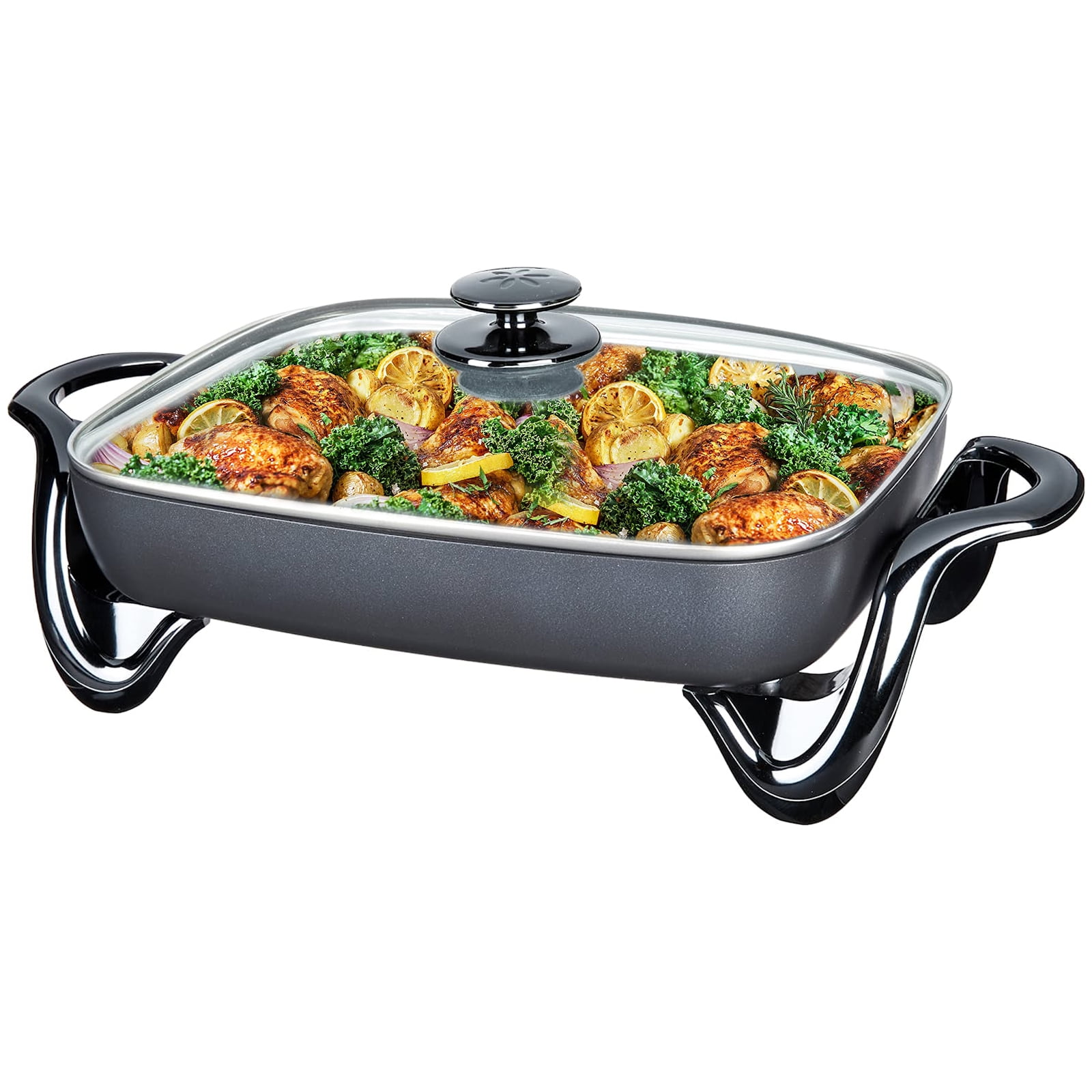  Electric Skillets Nonstick 16-Inch Extra-Large with Lids - Deep  Electric Frying Pan, Adjustable Temperature, for Roast Fry Grill Stew Bake  Make Casseroles and More, Black: Home & Kitchen