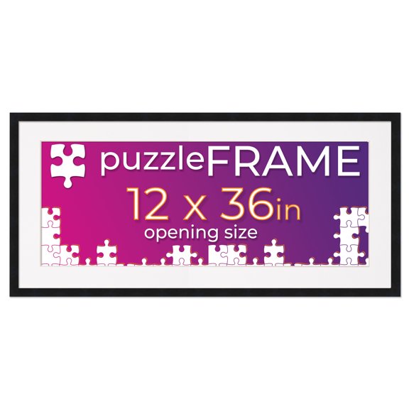 12x36 Jigsaw Puzzle Frame Kit - Kit Includes Puzzle Glue Sheets, Black Wood Puzzle Frame with White