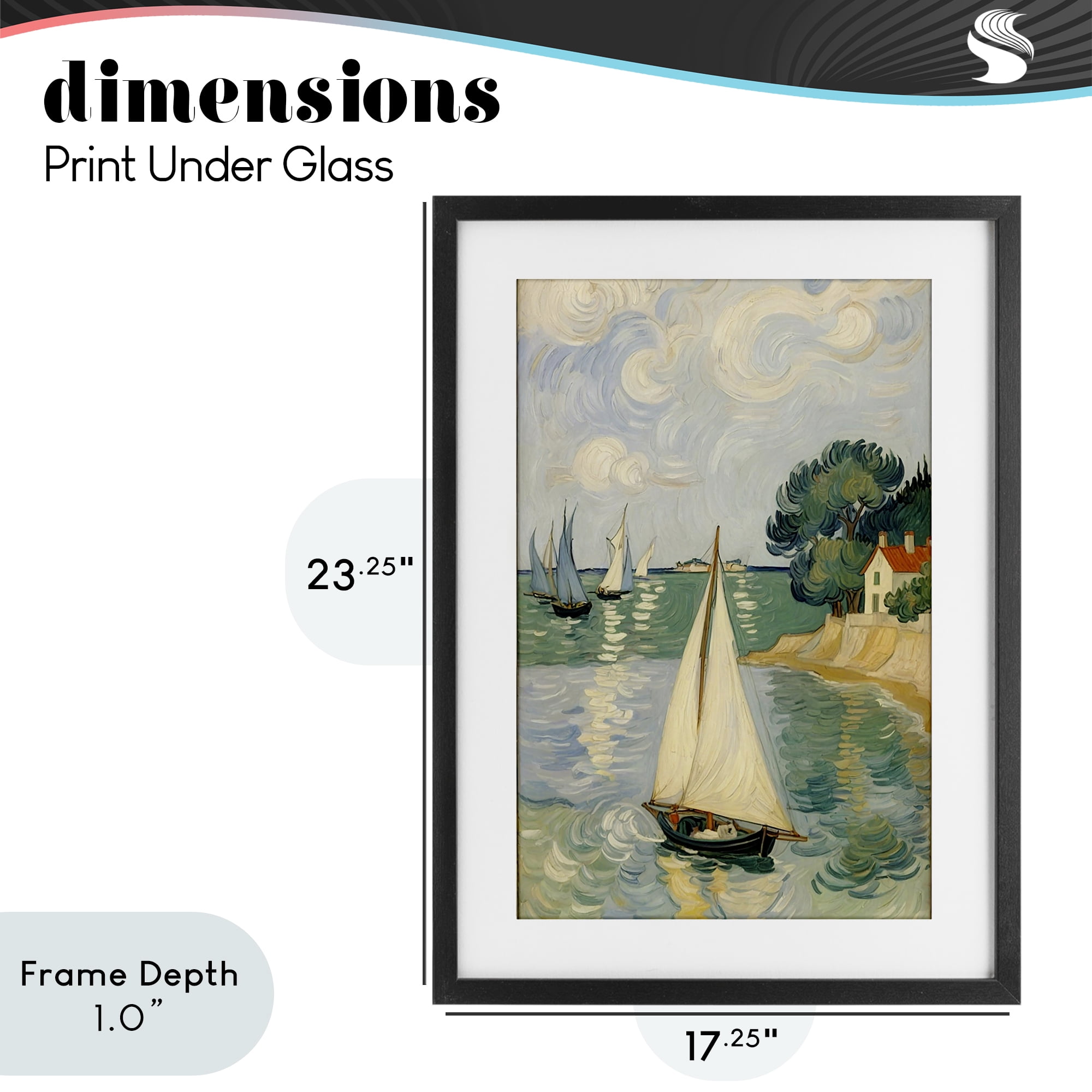 Stupell Industries Coastal Sailboats Under Swirling Clouds Black Framed Print Under Glass, design by Angie Hawke