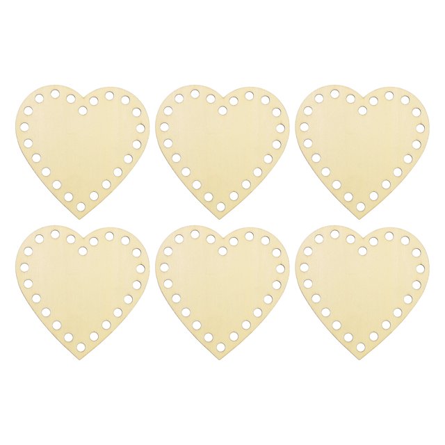 Uxcell 4" x 4" Base de Cesta de Ganchillo, 6Pcs Base de Madera en Blanco en Forma de Corazón para Hacer Cestas de Manualidades