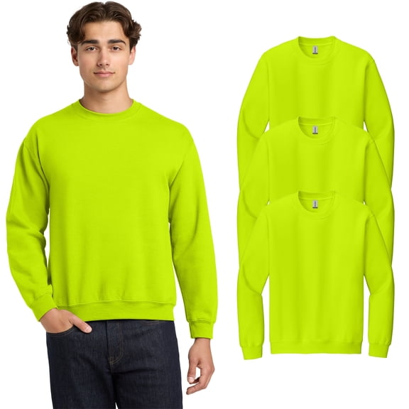 Gildan Hi Vis Safety Sweatshirt for Adult, Fleece Feel High Visibility Reflective Green Sweatshirt 50/50 Cotton/poly Safety Work Sweater, 3 Pack Size – Small