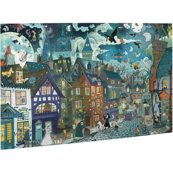 Puzzles For Adults 500 Pieces Night A Lively Small Town Wood Holidays Funny Wall Art Gift Jigsaw Puzzle