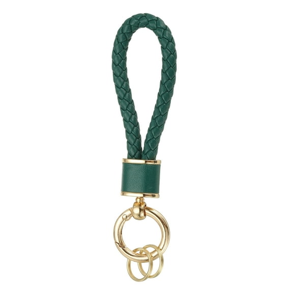 Uxcell 1 Pack Braided Leather Keychain, Keychain Ring Woven Strap Lanyard Strap with 360 Degree Rotatable for Car Key Bag Wallet, Gold/Green