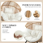 Walsunny Egg Chairs Outdoor Patio Wicker Oversized Egg Shell Lounger Lawn Chair with Cushion for Indoor Outside Porch Balcony Backyard,Original Wood Color Rattan Beige Cushion