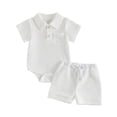 thumbnail image 3 of WERYOUNG Boys Summer Outfits Short Sleeve Ribbed Romper Bodysuit With Shorts Two Piece Gentleman Sets Leisure Lounging Trendy Clothes Sets 12-18 Months, 3 of 5