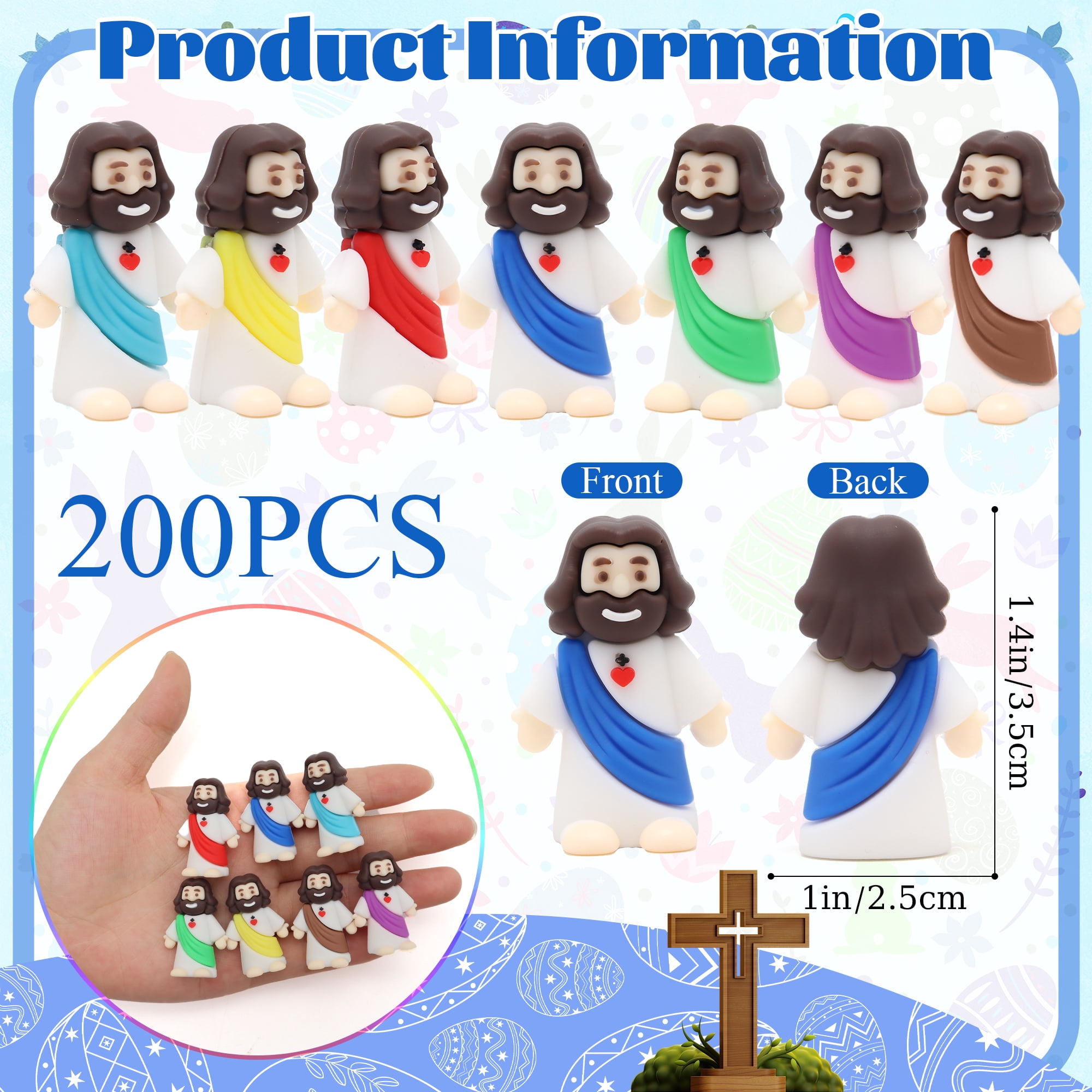 200pcs Mini Jesus Multi Color Set Statues Christian Festival Decor Jesus Challenge Party Props Fun Social Media Games Creative Church Party Easter Gifts