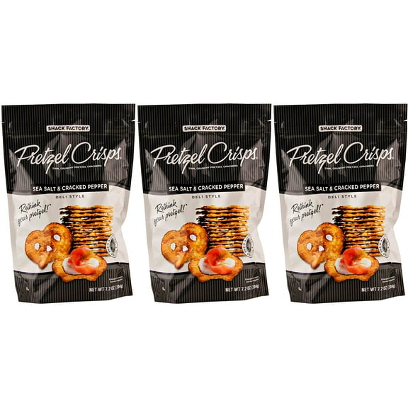Snack Factory Sea Salt YPF5 & Cracked Pepper Pretzel Crisps 7.2oz (Pack of 3)