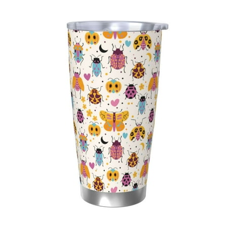 

Fuzoiu cute bugs Print 20oz Tumbler Stainless Steel Vacuum Insulated Car Cup Insulated Coffee Mug Travel Mug with Lid Thermal Cup for Outdoor-Without Straw