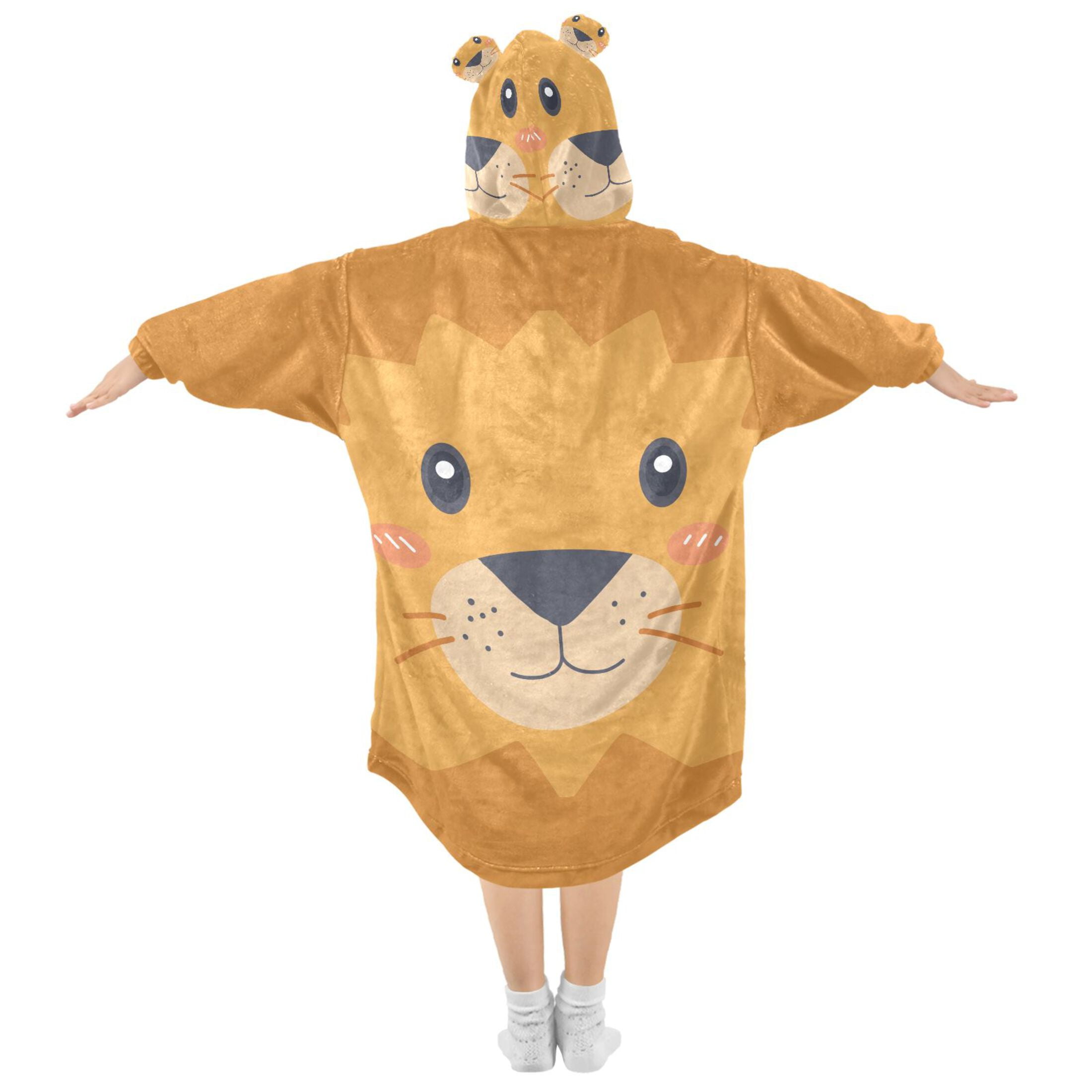 joogoo Wearable Blanket Hoodie Funny Lion Face for Flannel Sherpa Pocket 3-14 YR S