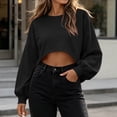thumbnail image 5 of Besolor Crop Sweatshirts for Women Crewneck Long Sleeve Tops Casual Loose Fall Workout Running Pullover Tops(Medium,Black), 5 of 5