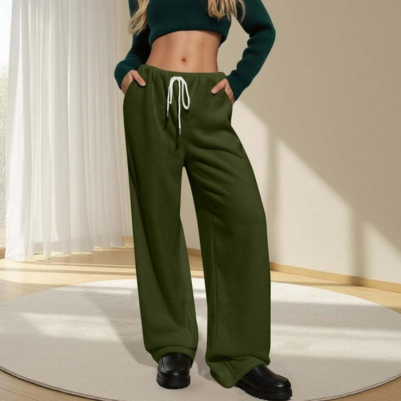 AGWOLF Fleece Wide Leg Sweatpants for Women Comfy Drawstring Baggy Lounge Pants Athletic Joggers with Pockets