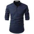 thumbnail image 2 of Mens Solid Color Stand-up Collar Long-sleeved Cotton And Linen Shirt, 2 of 9