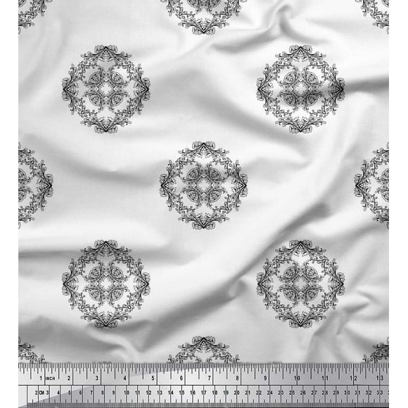 Soimoi Black Cotton Duck Fabric Leaves & Buds Floral Print Fabric by the Yard 42 Inch Wide