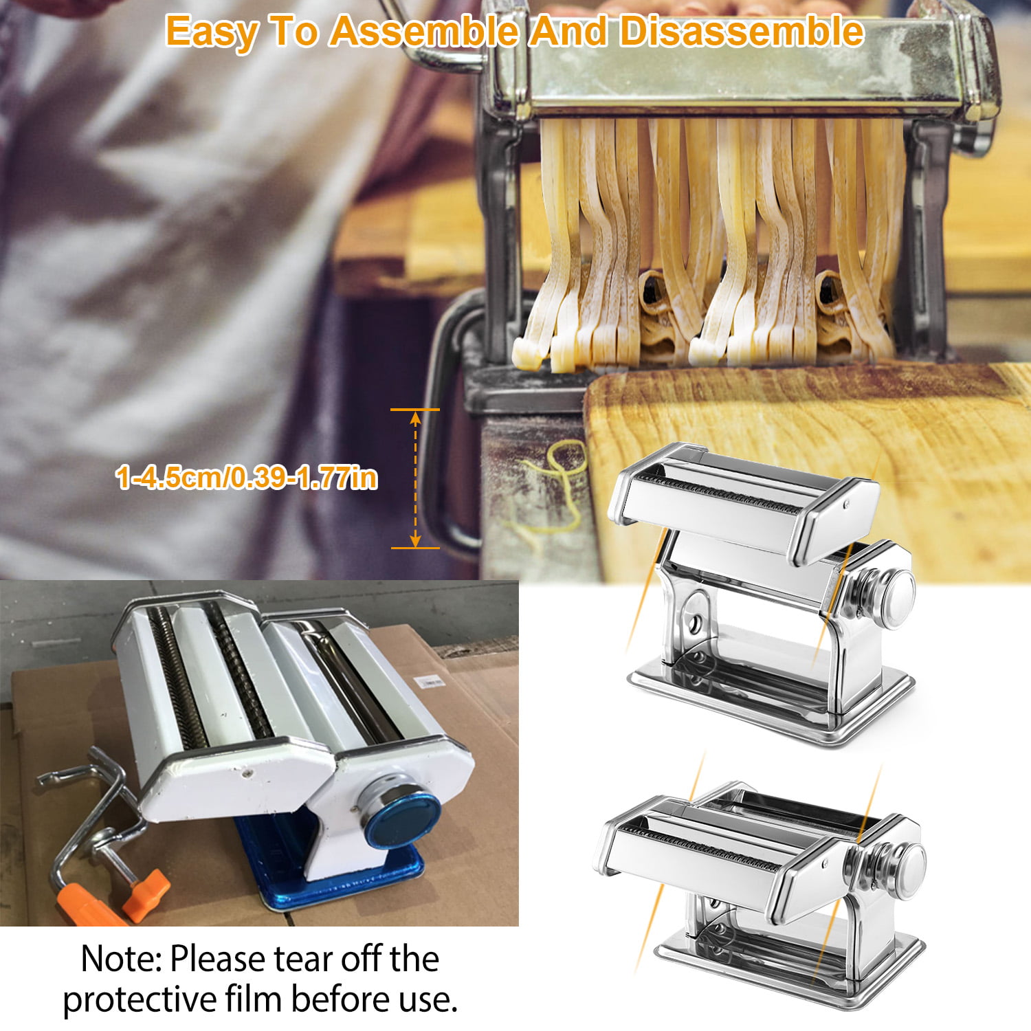 Pasta Maker Machine, Fondrun Pasta Roller Maker Stainless Steel Manual Pasta  Machine with 8 Adjustable Thickness Settings, 2 Noodle Cutter, Suit for  Homemade Spaghetti, Fettuccini, Lasagna 