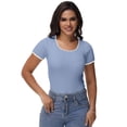 thumbnail image 4 of Women Summer Short Sleeve Shirts Crewneck Striped Color Block T Shirts Slim Fit Basic Tee Tops, 4 of 6
