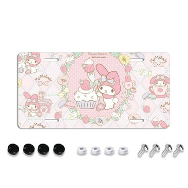 My Melody Cartoon license plate cover, flat license plate protector, fits any US standard license plate, includes screws