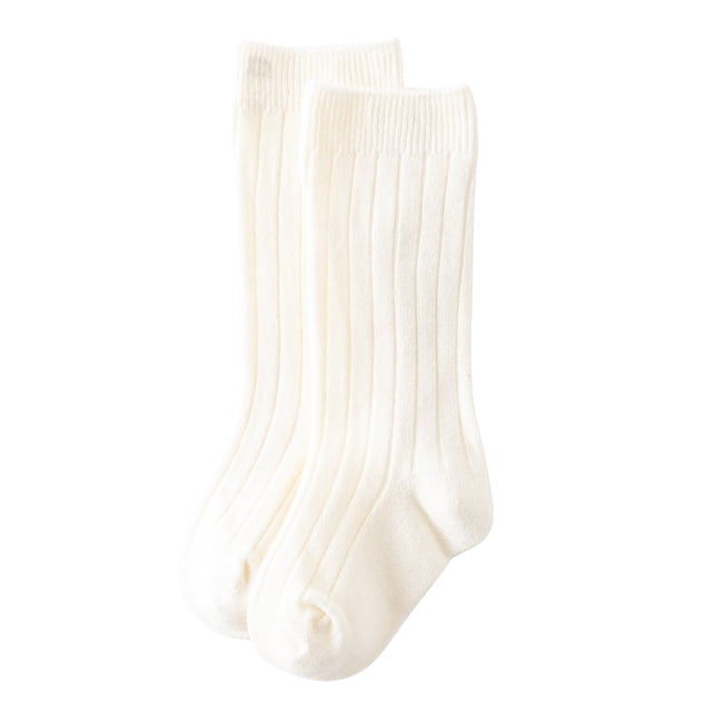 SAYOO Toddler Baby Medium Tube Socks, Solid Color Ribbed Knit Knee High Socks Seamless Uniform Stockings(0-3 Years)