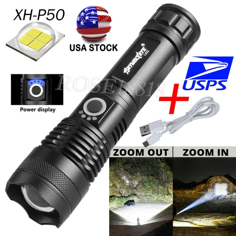 350000 Lumens Zoom XHP70 LED USB Rechargeable Torch Flashlight Super Bright USA 