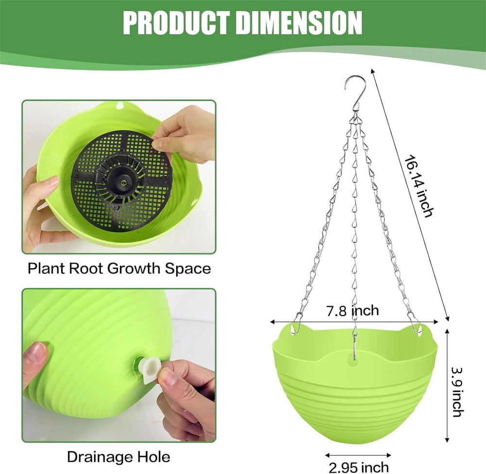 7Pcs Plastic Plant Baskets with Drainer and Hanging Chains,Hanging Flower Plant Pot,Colorful Self-Watering Hanging Planters,Greenery Holder Tray,for Balcony Yard Garden Home
