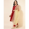 thumbnail image 3 of Janasya Women's Red Velvet Embellished Dress with Pant and Scarf, 3 of 9