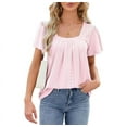 thumbnail image 2 of Women'S Tunic Tops Loose Fit Short Sleeve Shirts Crew Neck Summer Casual Tops Light Pink M, 2 of 9