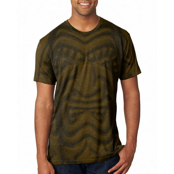 Tiki God Black Face Luau Mens Soft T Shirt Heather Brown X-LG