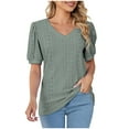 thumbnail image 2 of ZyeKqe Summer Tops for Women Trendy Puff Short Sleeve Shirts Crochet V Neck Dressy Casual Work Blouses, 2 of 7