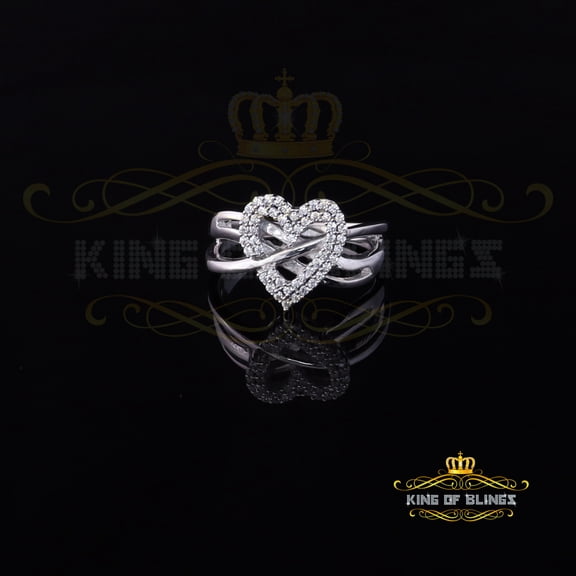 King of Bling's 925 Silver 0.52ct Shiny Cubic Zirconia Promise White Heart Womens Ring Size 7