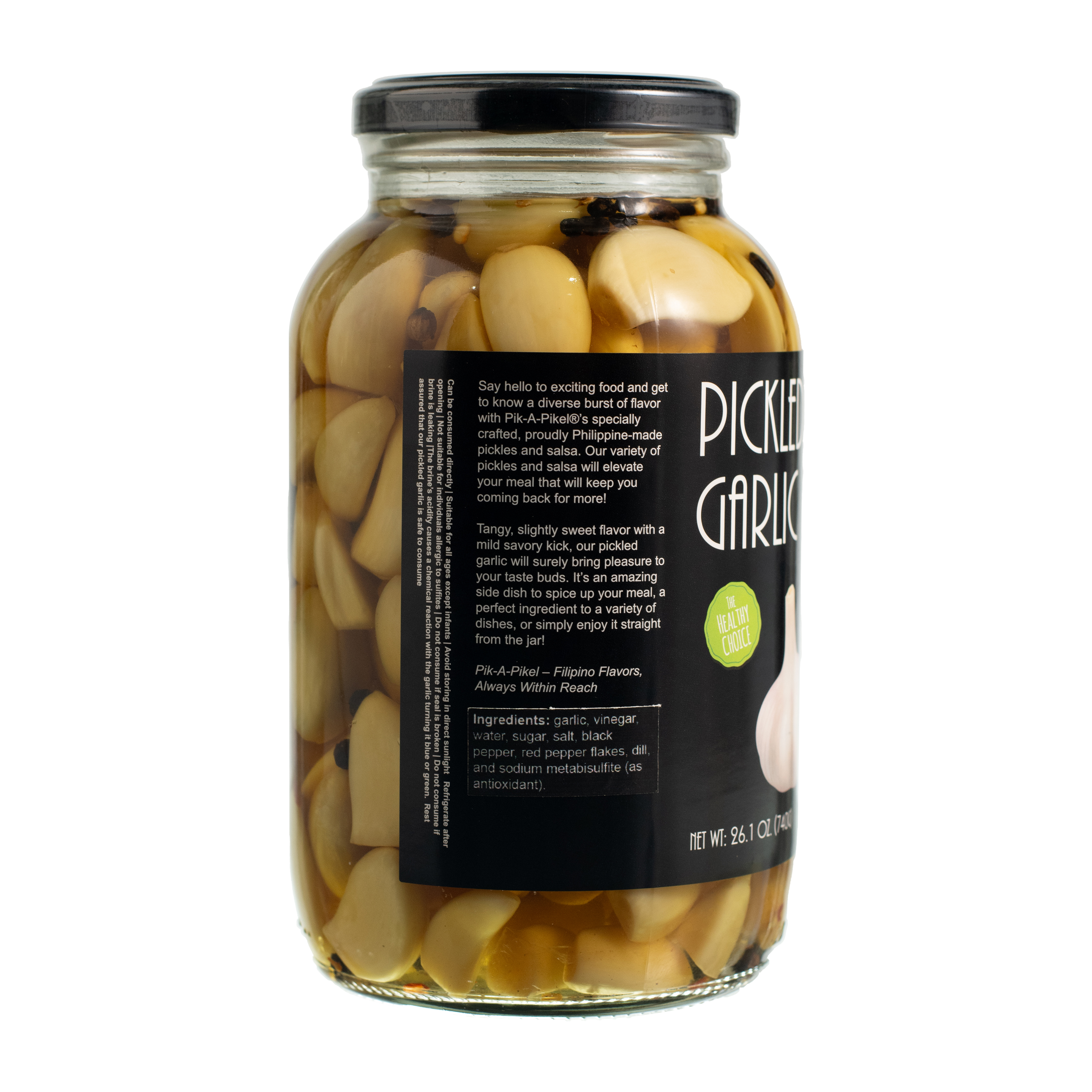 Pik-A-Pikel Pickled Garlic Original Made from Fresh Garlic, Product of the Philippines (740 Grams Jar)