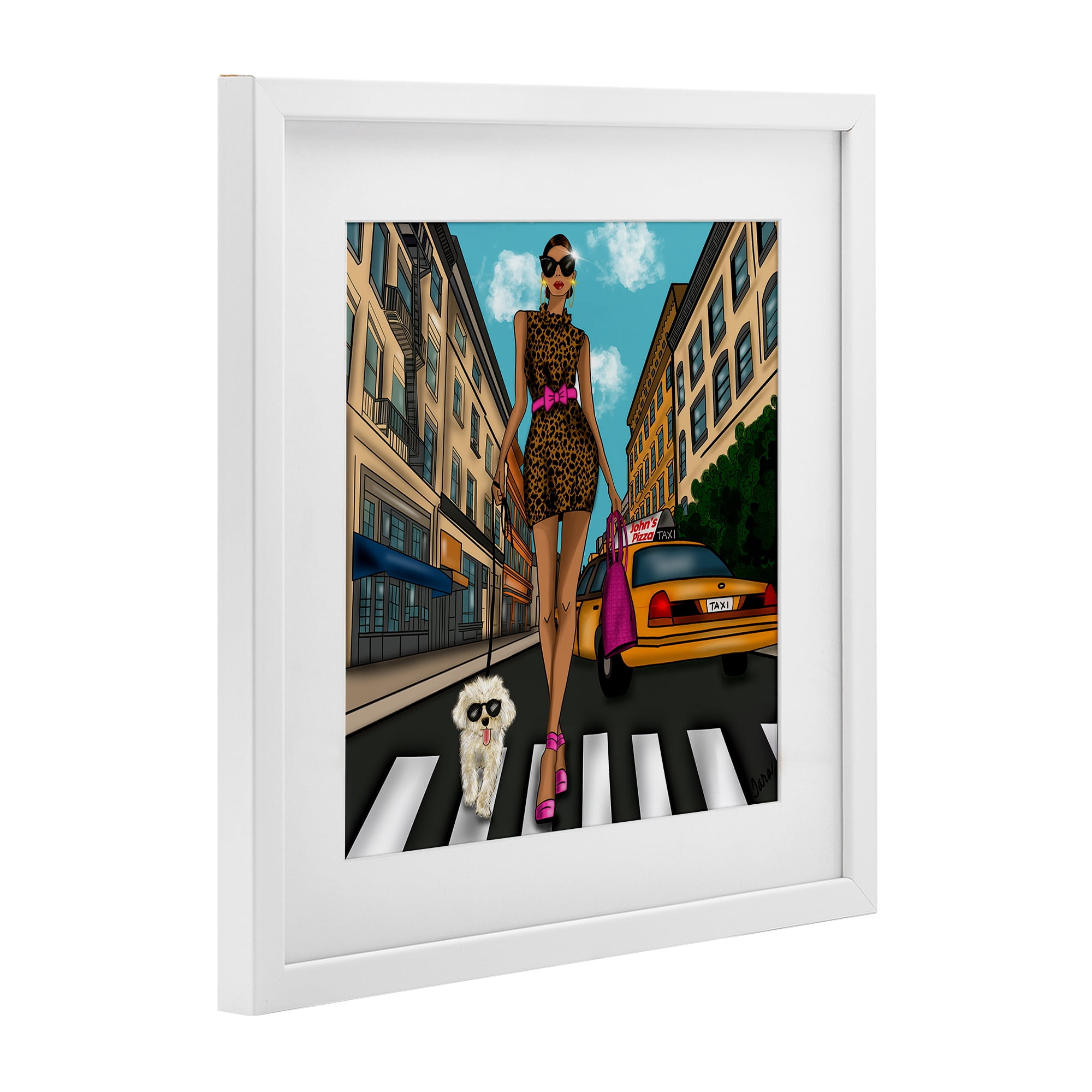 Stupell Industries Fashion Girl in Big City White Framed Print Under Glass, design by Tara Boone