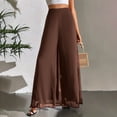 thumbnail image 4 of ClodeEU Women's High Waisted Wide Leg Chiffon Pants,Casual Flowy Loose Fit Trouser Brown,Womens Plus M, 4 of 5