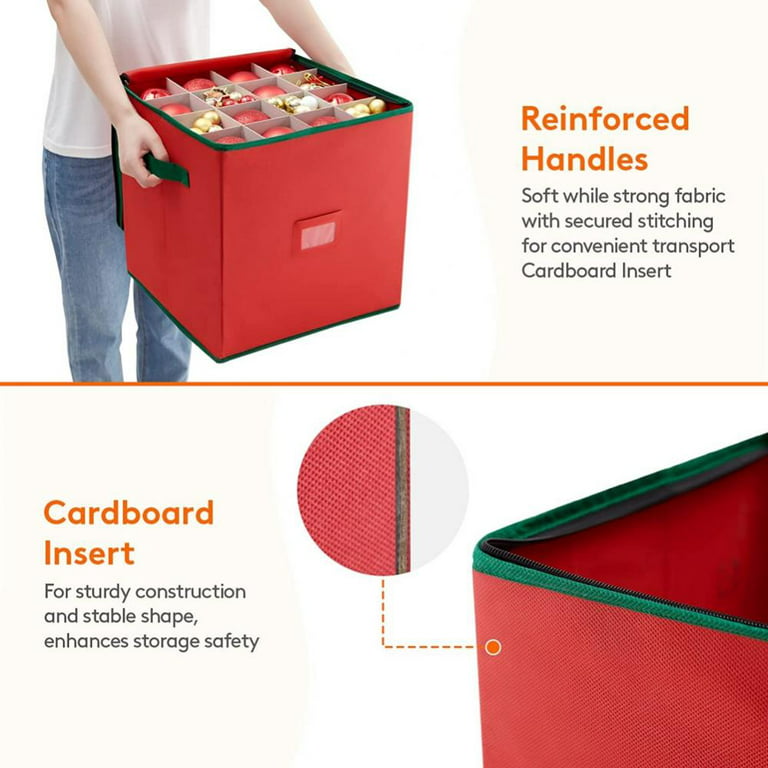 Totes Premium Christmas Ornament Storage Chest Holds, iClover Xmas  Decoration Storeage Compartment with 4 Trays Holds up to 64 Ornaments  Balls, with Dividers Easy to Unfold and Assemble(Green) 