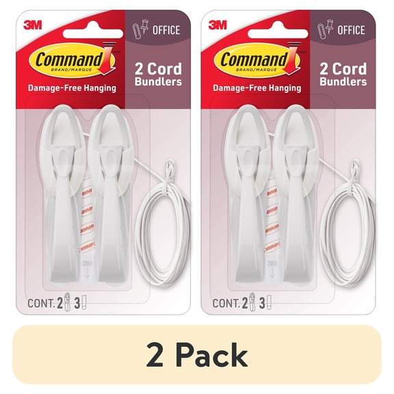 (2 pack) Command Cord Bundlers, White, 2 Cable Bundlers, 3 Adhesive Strips