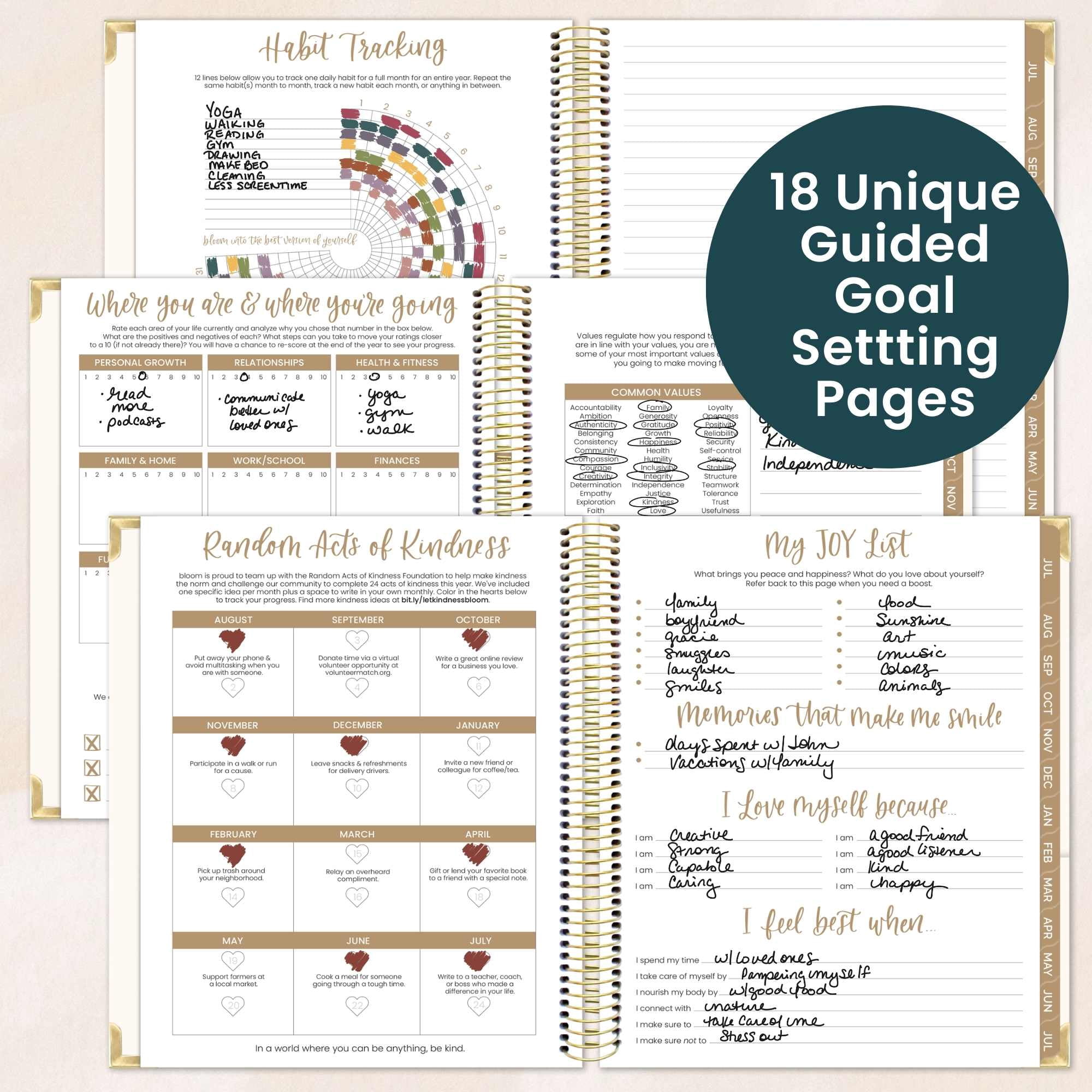 bloom daily planners 2026-2027 Academic Goal & Vision Planner, 13-Month Monthly & Weekly Hard Cover, 7.5" x 9", Spread Kindness Like Wildflowers