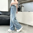 thumbnail image 7 of Twczz Girls Wide Leg Jeans Elastic Waist Butterfly Embroidered Loose Cute Denim Pants with Pockets Blue 12, 7 of 7