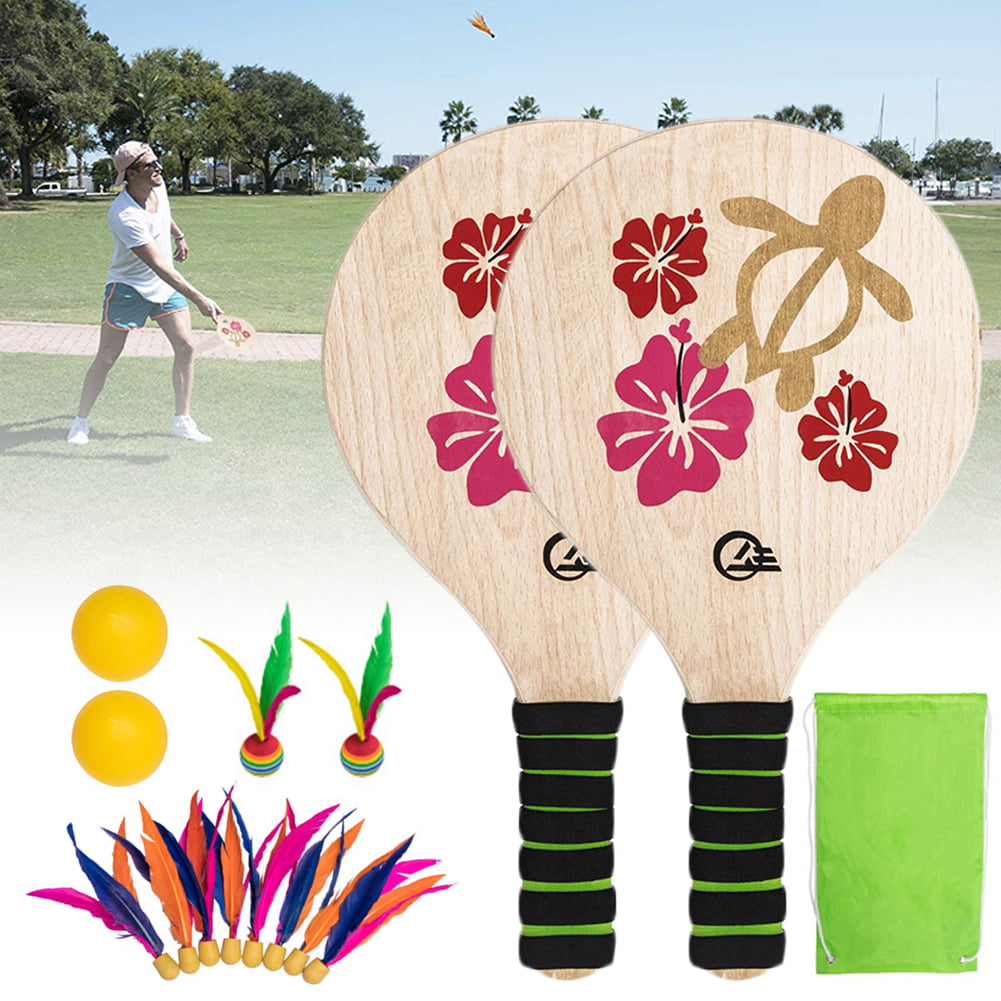 Wooden Paddle Bat Ball Set Beach Badminton Racket Indoor And Outdoor Games Set 