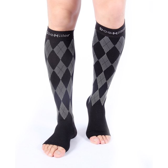 Doc Miller Premium Open Toe Compression Socks 1 Pair 2030mmHg Knee