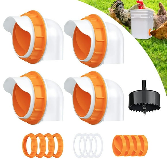 Jinsinto Chicken Feeder Rainproof Feeder Chicken Feeder Poultry Feed Bucket Automatic Chicken and Duck Feeder Single Feeding Hole 4 PCS