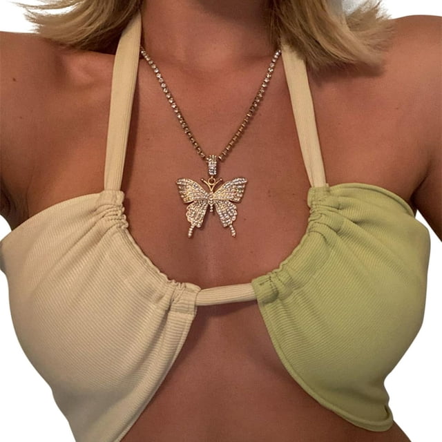 Woman‘s Contrast Color Camisole Lace-up Halter Midriff-baring Boob Tube Top