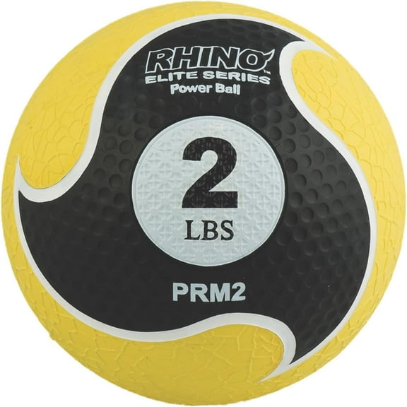 Champion Sports Rhino Elite Medicine Ball-Durable Rubber Weighted Ball & Textured Grip for Core Strength-Cardio & Cross-Training Workouts-Home or Gym Fitness-Yellow (2lbs)