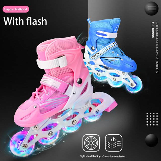 Patins à Roulettes 2 en 1 4 Patins à Roulettes 2 en 1 Taille Réglable Patins à Roulettes pour Enfants et Adultes Patins à Roues Lumineuses pour l'Extérieur